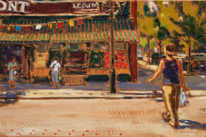 Richard Montpetit, En face de la fruiterie, oil on canvas