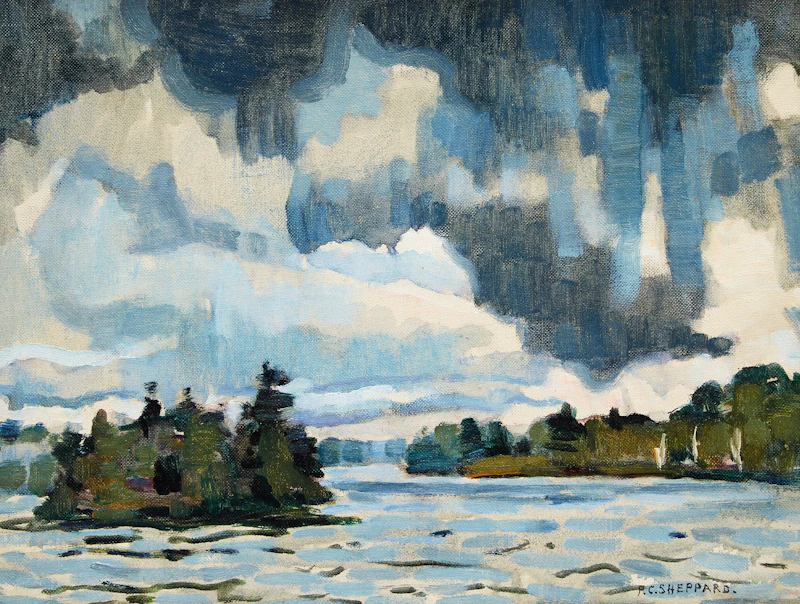 Peter Clapham Sheppard, Storm Clouds, Wood Lake, Muskoka, oil on board