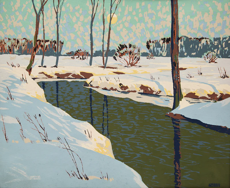 Joachim Gauthier & Joseph Sampson, Creek in Winter, Mountain Range by Joachim George Gauthier