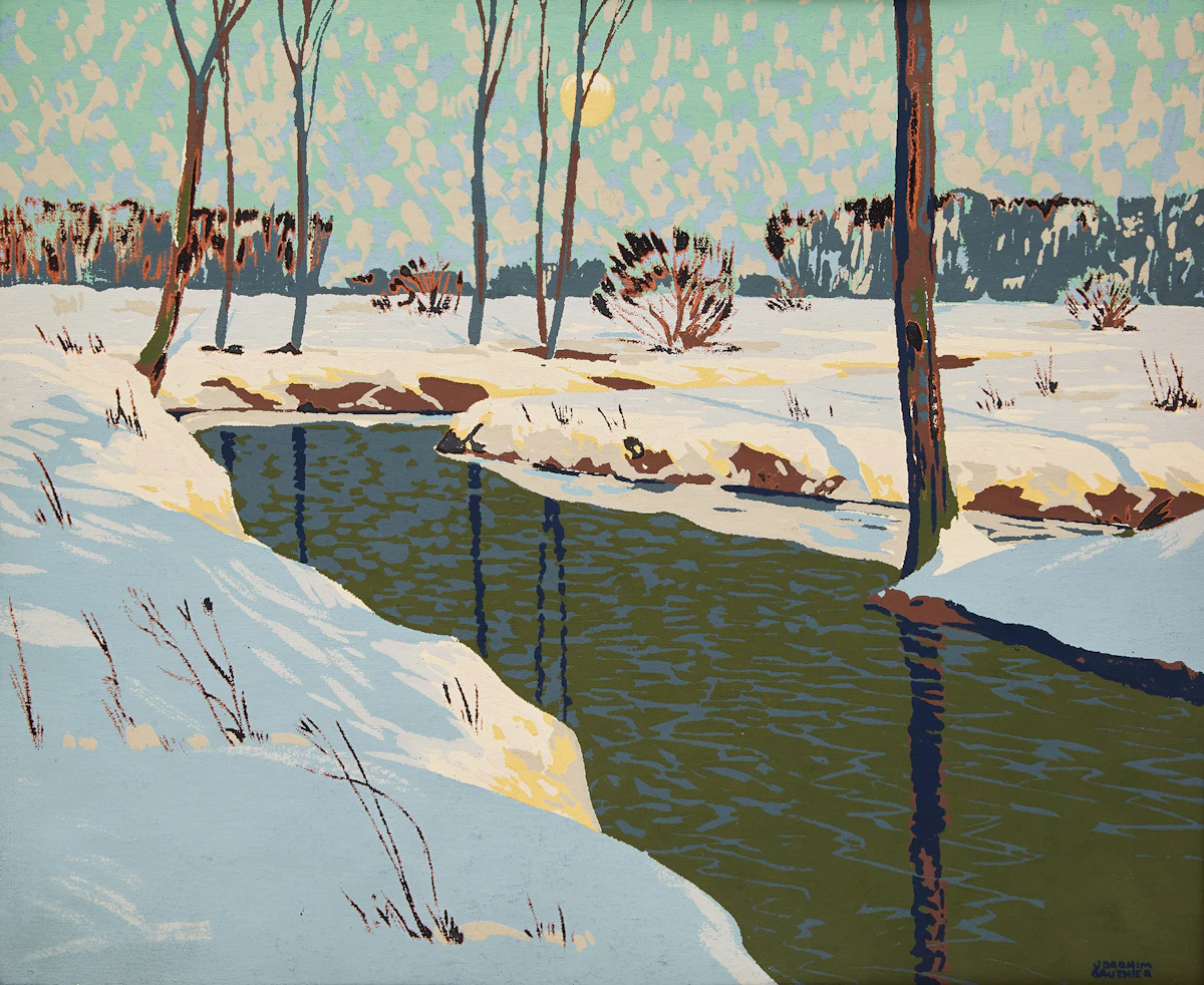 Joachim George Gauthier, Joachim Gauthier & Joseph Sampson, Creek in Winter, Mountain Range, two silkscreens