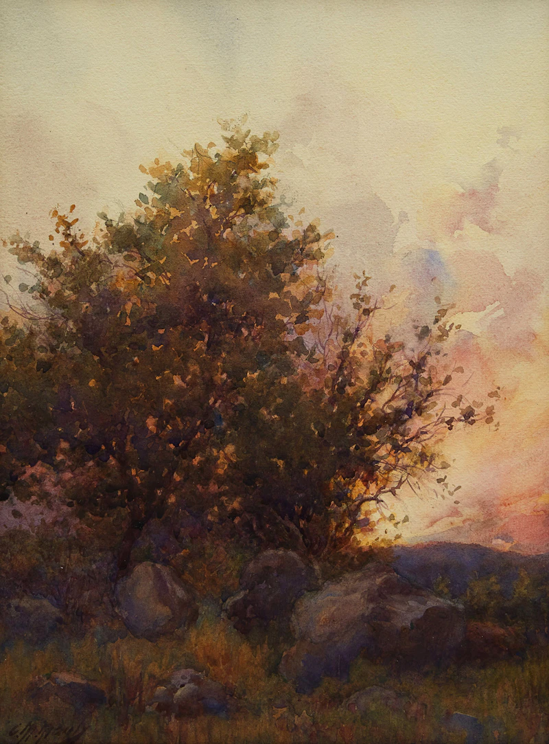 Charles Macdonald Manly, On Queenstown Mountain, watercolour