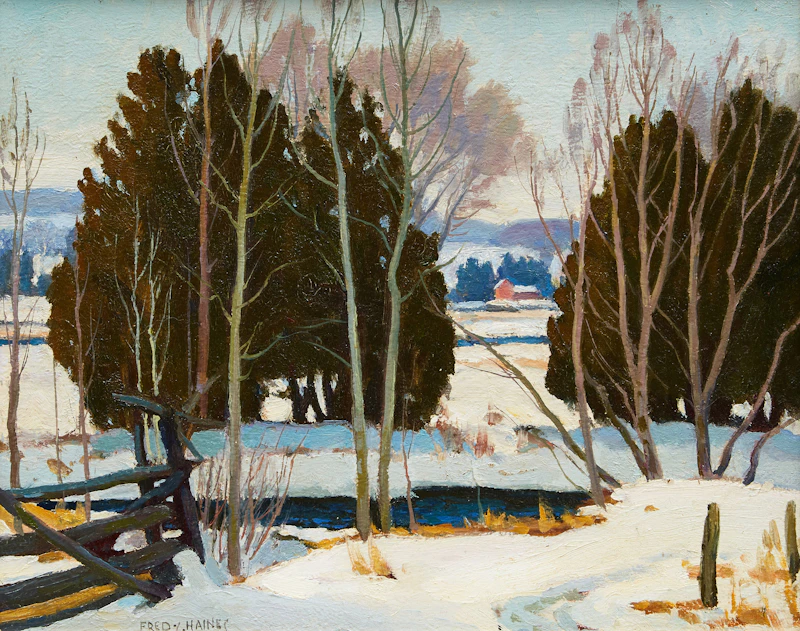 Frederick Stanley Haines, Winter Landscape, oil on masonite