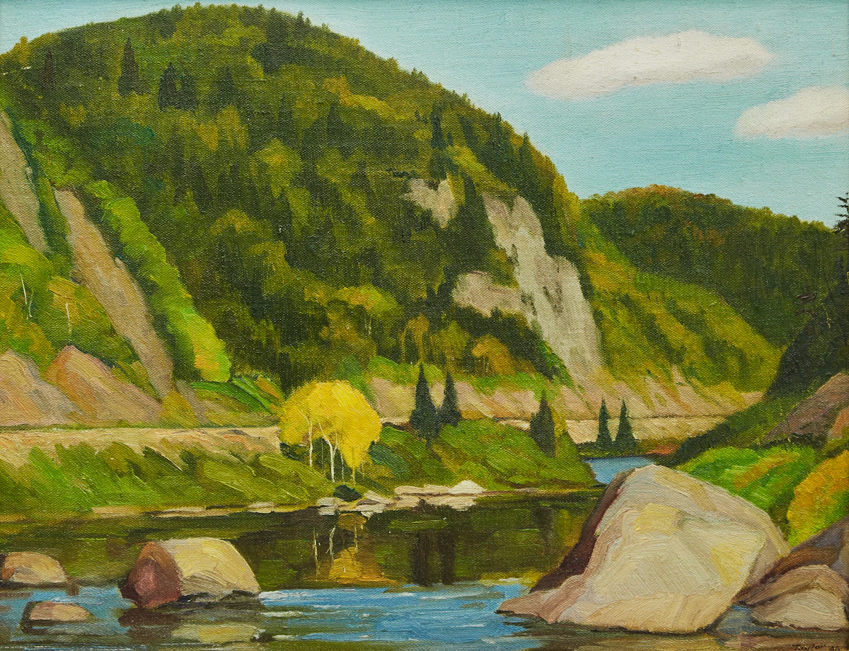 Frederick Bourchier Taylor, Agawa Canyon (Looking up the Agawa River at Mile 115), oil on canvas laid down on board, 1946