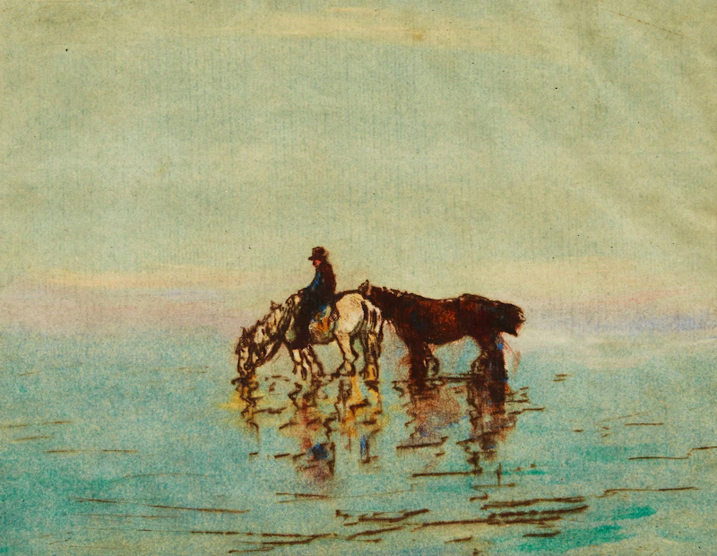 Horses Drinking by Manly Edward MacDonald
