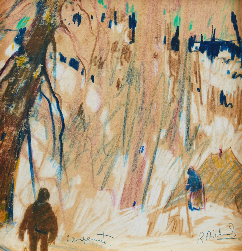 René Richard, Campement, coloured crayon on paper