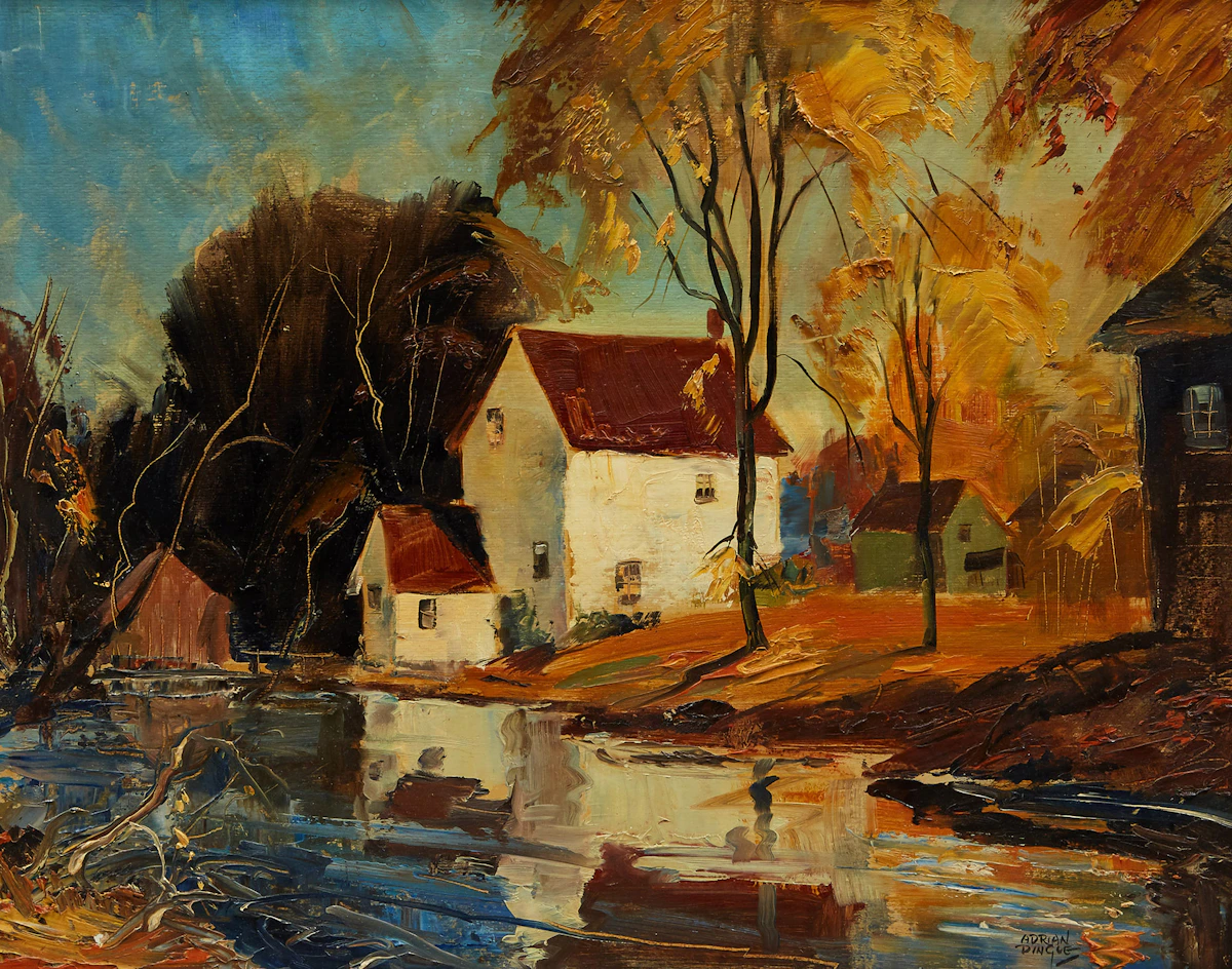 John Adrian Darley Dingle, Autumn at Alton, Ont. , oil on board