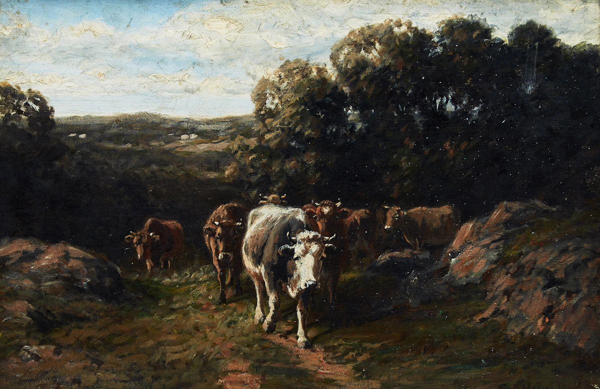 George Arthur Hays, Cattle on a Country Path, oil on canvas, 1900