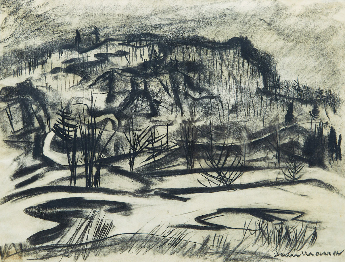 Henri Leopold Masson, The Gatineau, charcoal on paper
