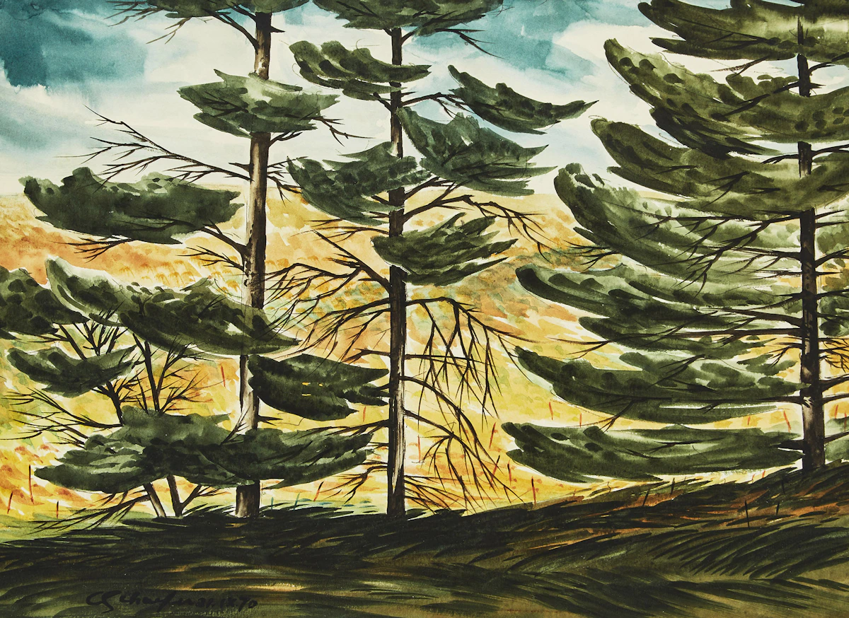 Carl Fellman Schaefer, The Pines, Pinnacle Hill Woods, Waterloo County, watercolour, September 1, 1970 