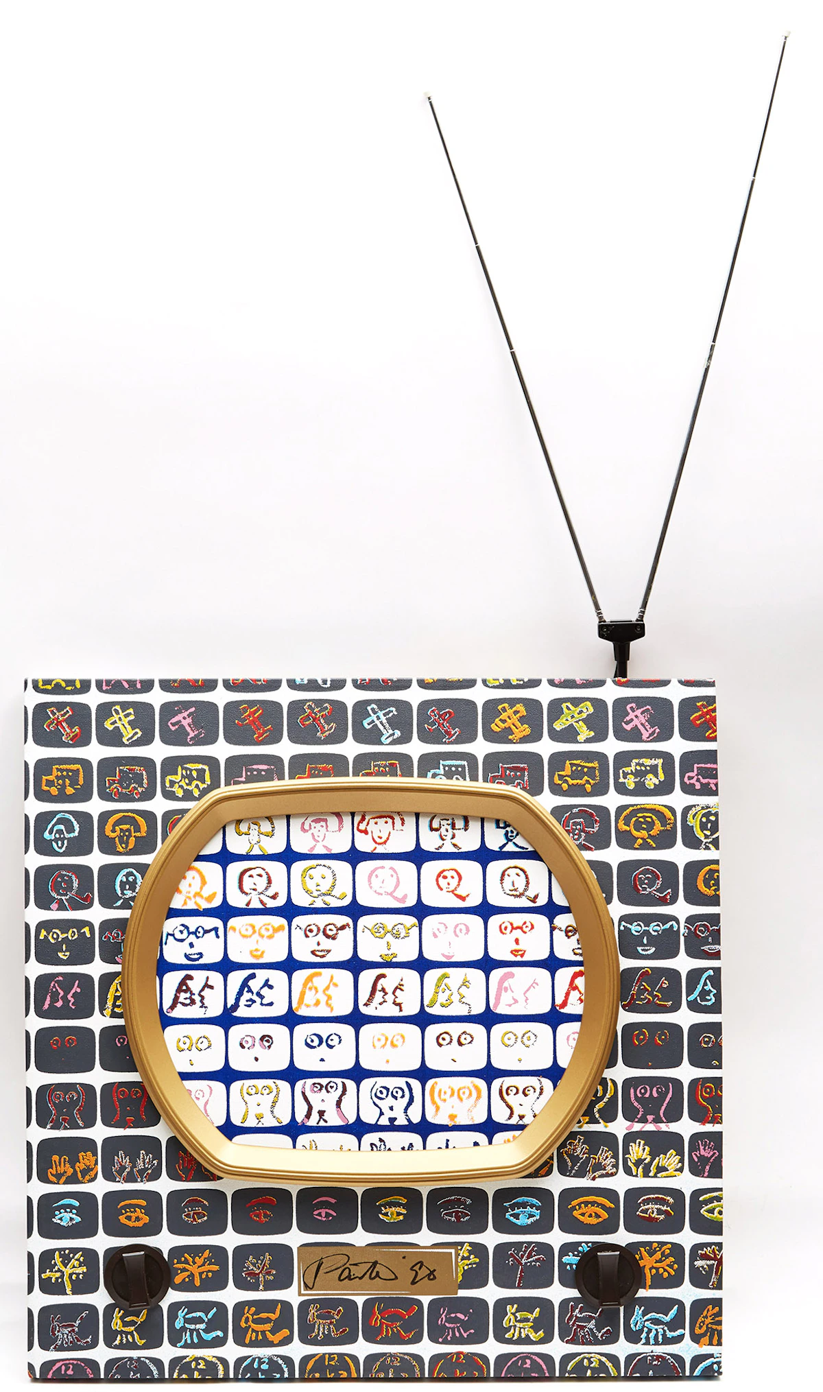 Nam June Paik, Television (ICA Edition), plastic elements collaged on silkscreen on canvas with antenna, 1990