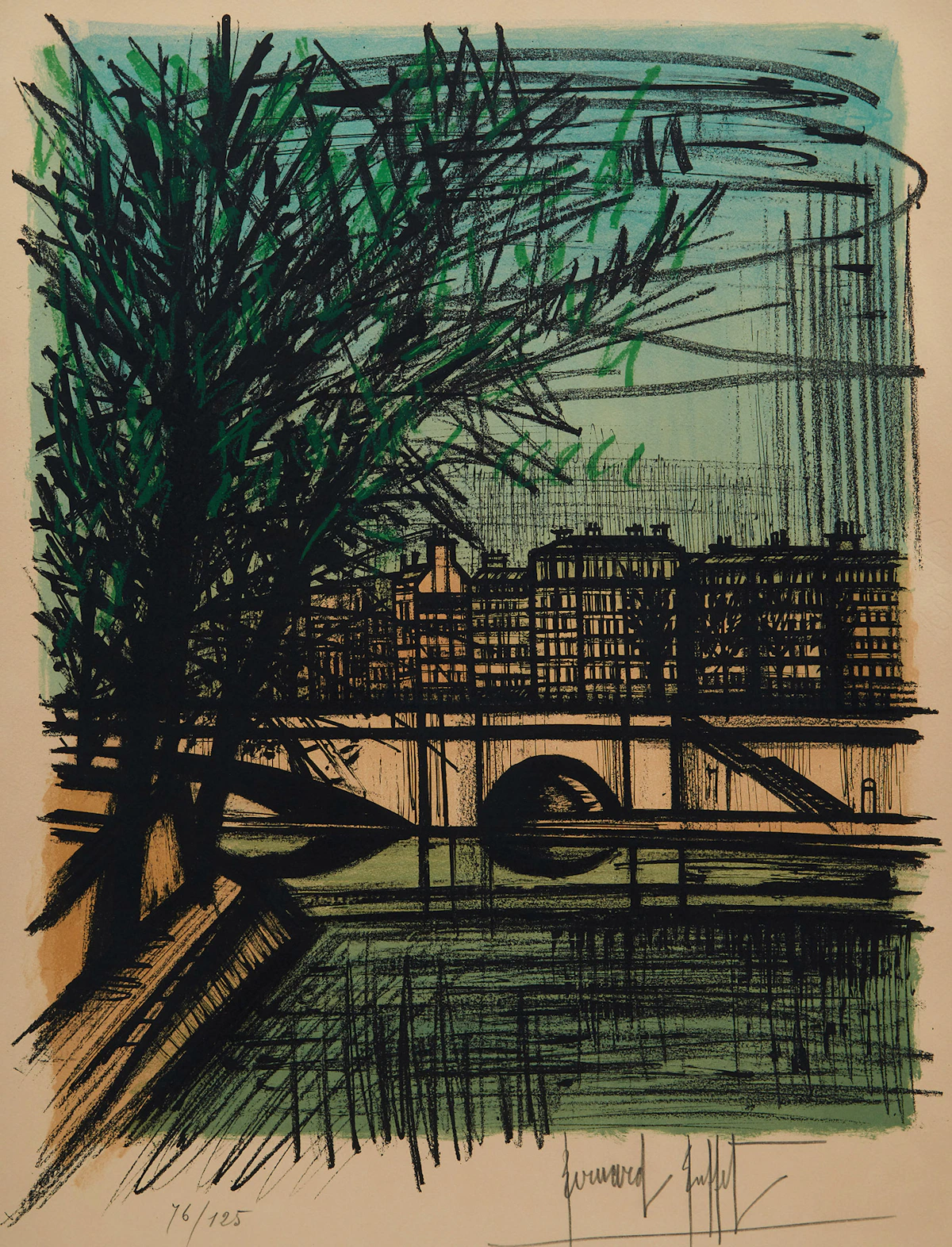 Bernard Buffet, Le Pont Marie (Sorlier 127), lithograph in colours, 1968