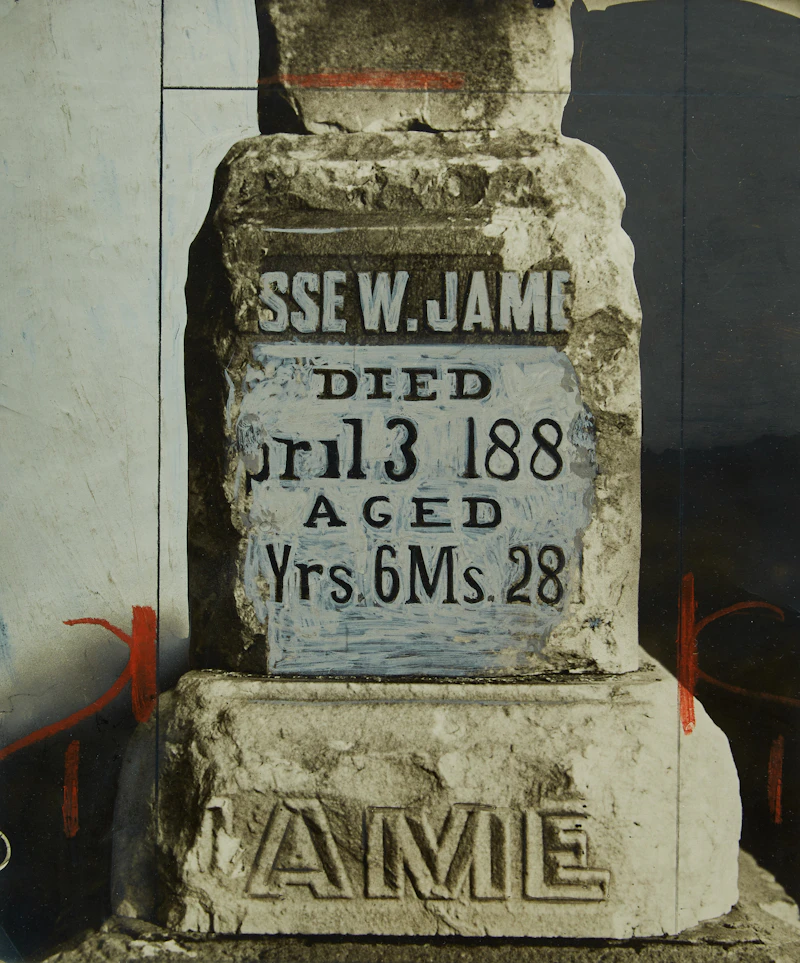Jesse James Headstone Showing Mutilations by Unknown Photographer