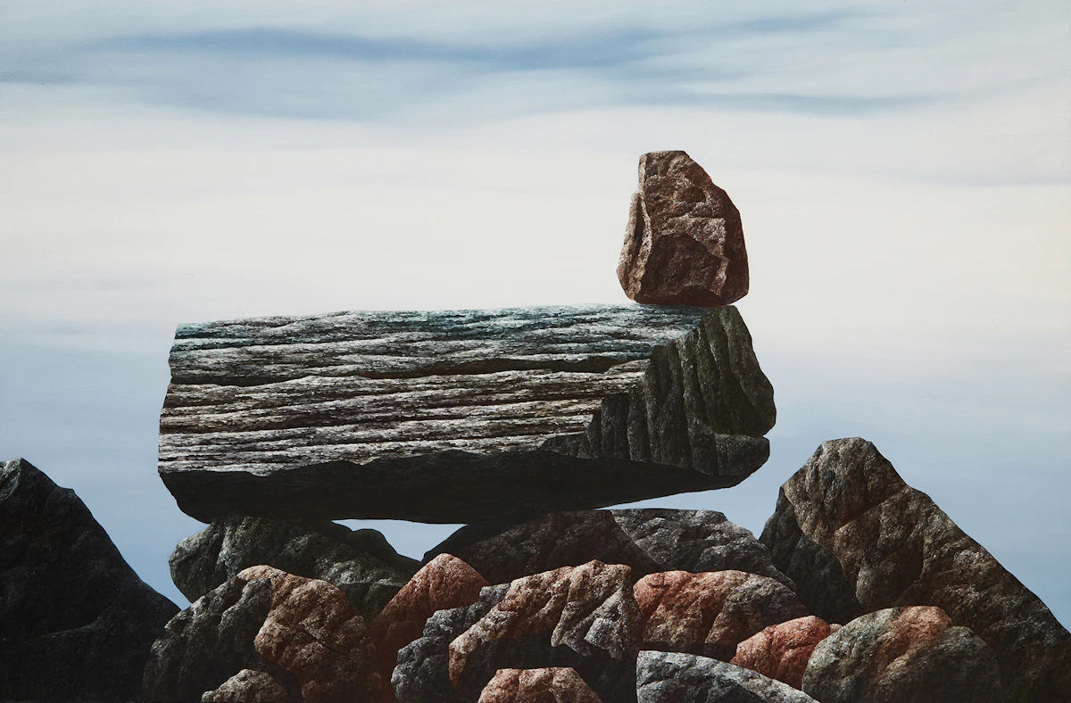 Ken Kirkby, Landscape with Stacked Rocks, oil on canvas