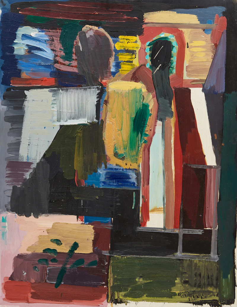 Ron Moppett, Night Studio: Match , oil on panel