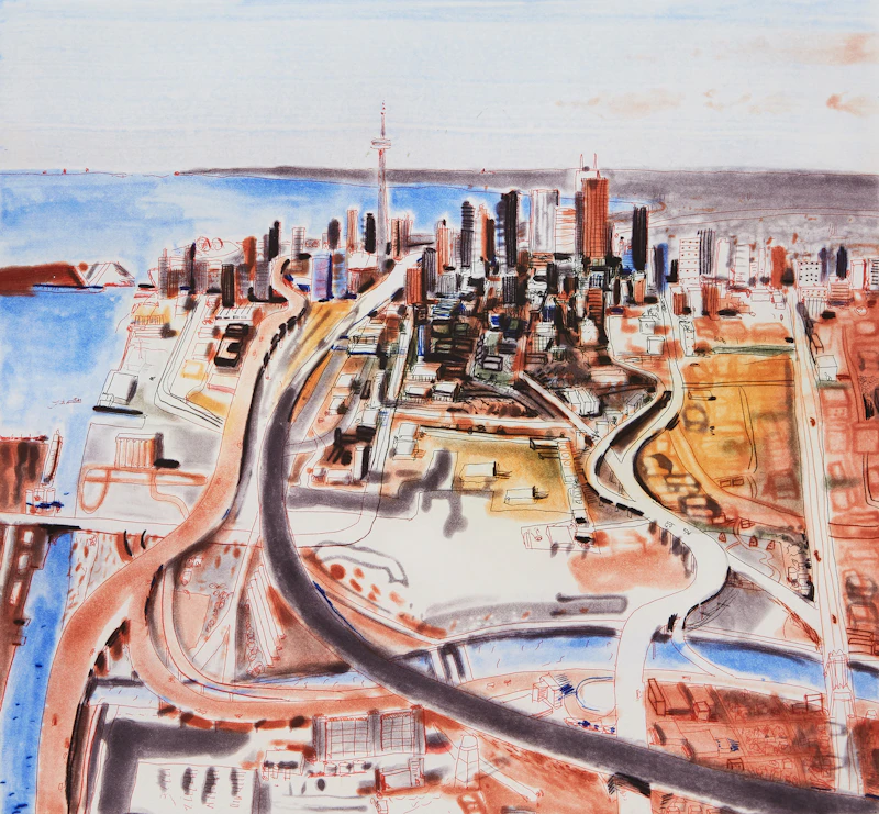 John Hartman, Toronto from the Don River, etching with aquatint