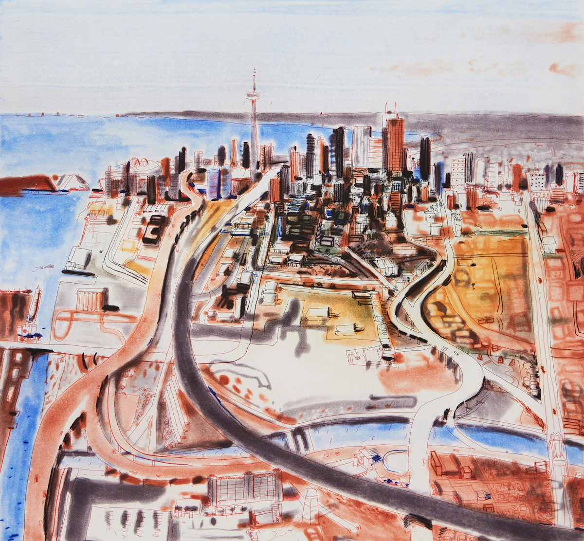 John Hartman, Toronto from the Don River, etching with aquatint, 2011