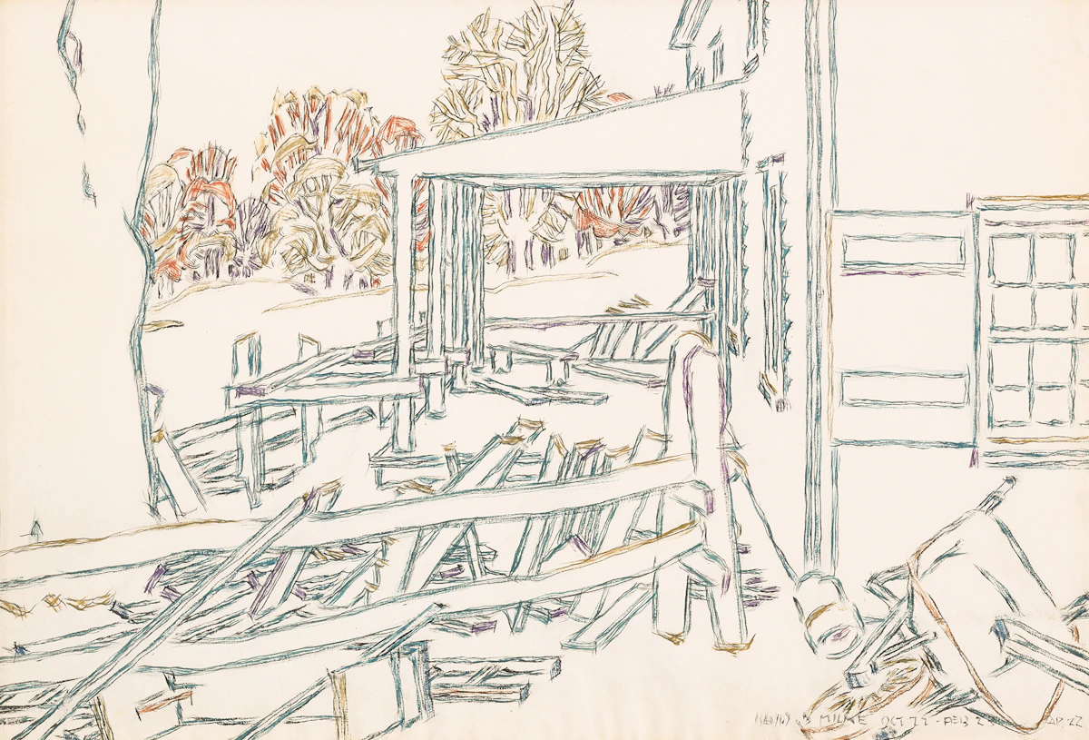 David Brown Milne, Building the Porch III, 1922-23, watercolour