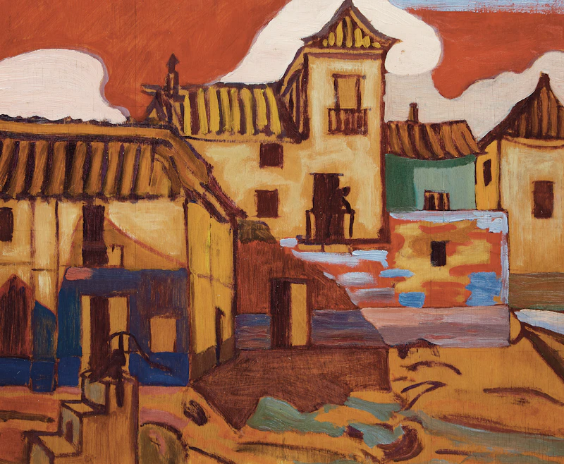 Frederick Grant Banting, Untitled (Houses in a Village), oil on board