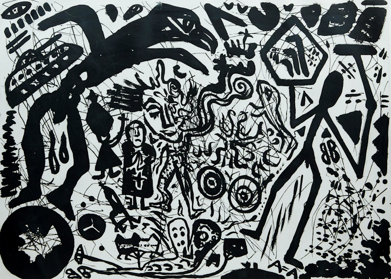 A.R. Penck, Zum Thema Verteidigung (Topic of Defense), aquatint with etching and drypoint
