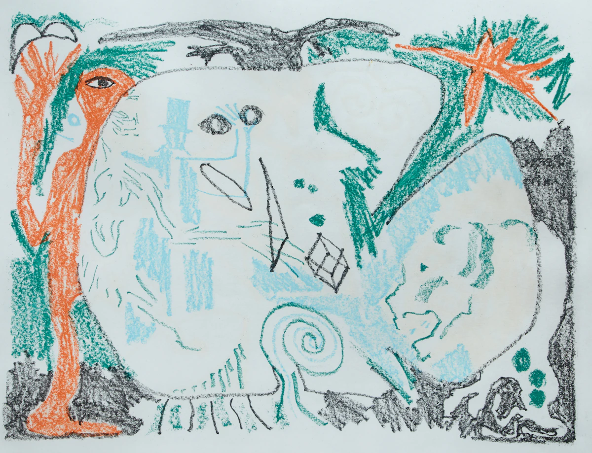 A.R. Penck, Paris, colour soft ground etching, 1984