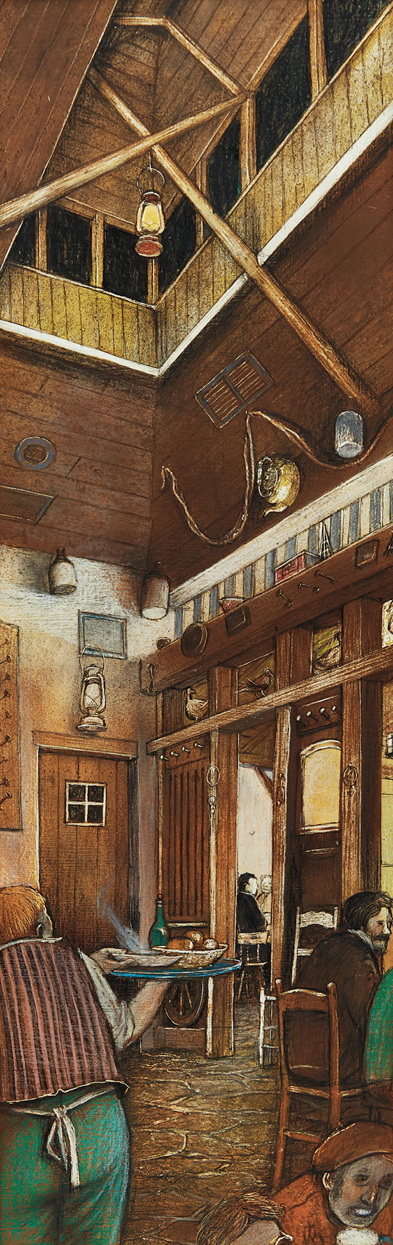 William Kurelek, Le Gobelet, Tavern Restaurant , mixed media on masonite