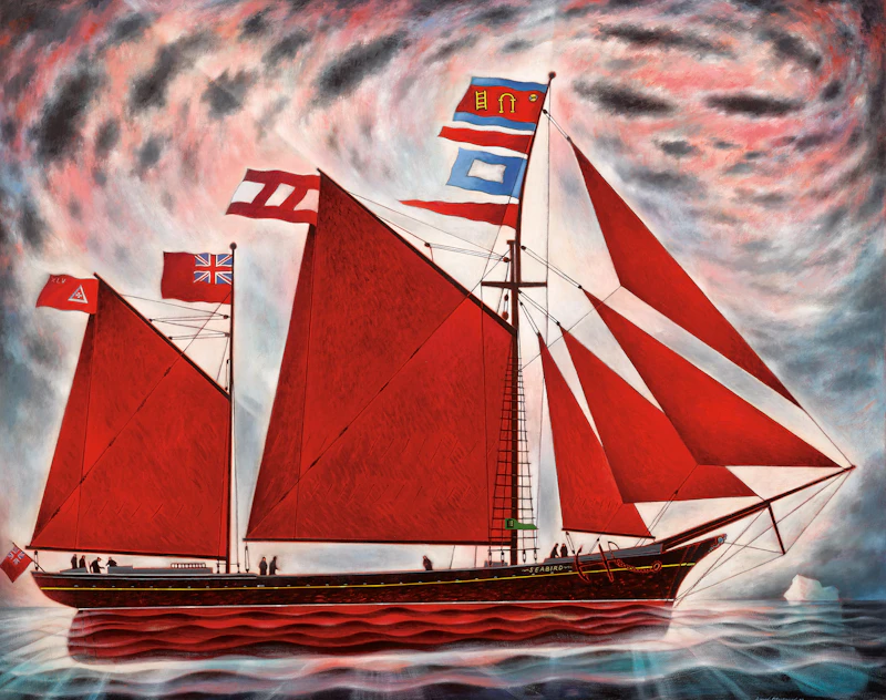 David Lloyd Blackwood, Barbour’s Seabird Leaving Newtown (Bonavista Bay), oil tempera on board