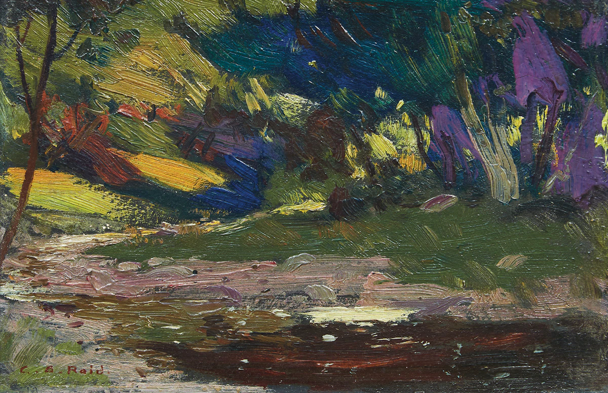 George Agnew Reid, Meadow Brook, oil on board, 1916