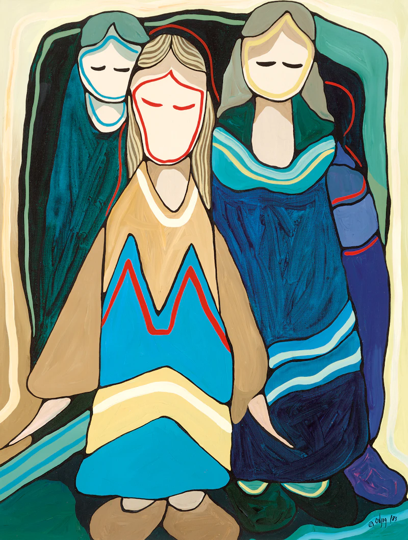 Daphne Odjig, Siblings , acrylic on canvas