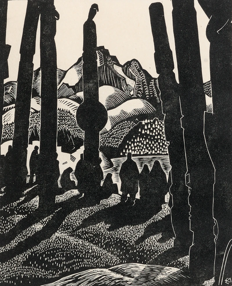 Totem Poles No. 4 (Departing People), 1926  by Edwin Headley Holgate