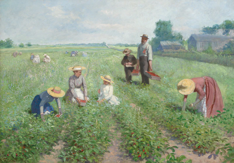Frederic Marlett Bell-Smith, Strawberry Picking, Oakville, circa 1900, oil on canvas