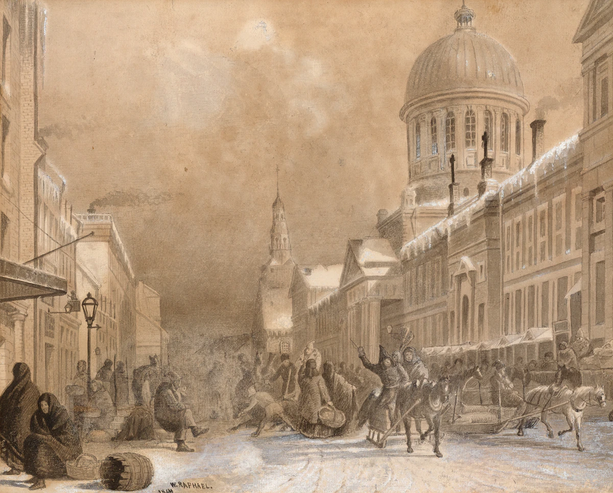 William Raphael, Bonsecours Market, 1864, ink and watercolour