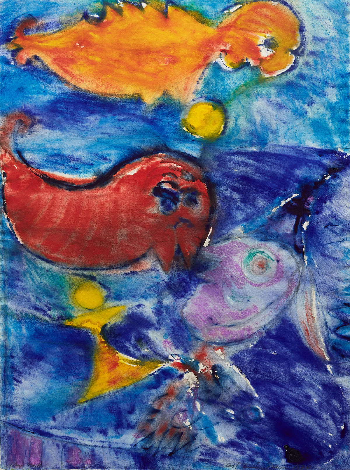 Carl-Henning Pedersen, The Flying Man, pastel and wash on paper, 1974