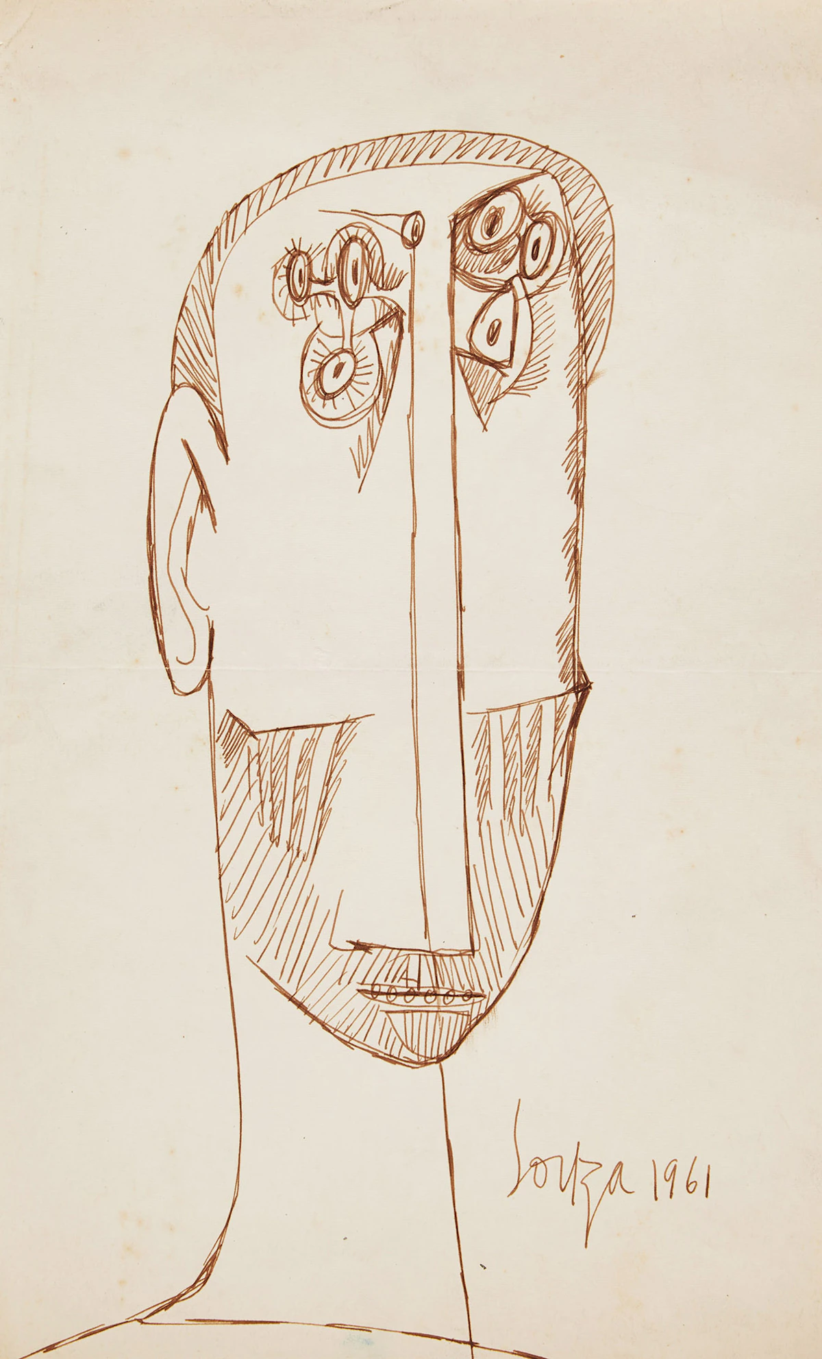 Francis Newton Souza, Portrait with Multiple Eyes, ink on paper, 1961