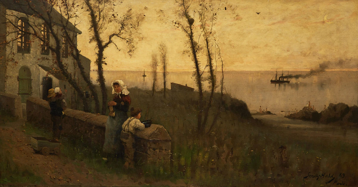 Frithjof Smith-Hald, Watching Ships from the Shoreline, oil on canvas, 1883