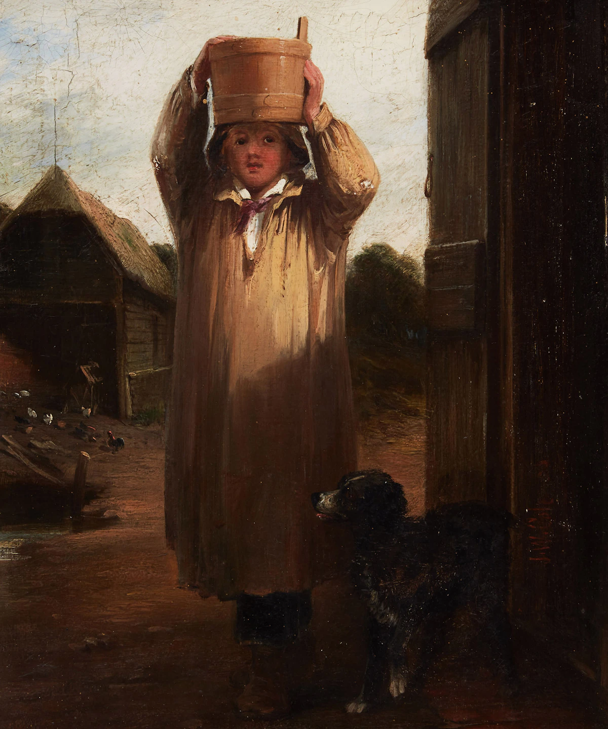 James William Cole, A Boy and his Dog, oil on board