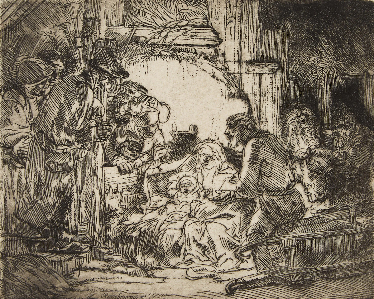 Rembrandt Harmenszoon Van Rijn, The Adoration of the Shepherds with Lamp, etching