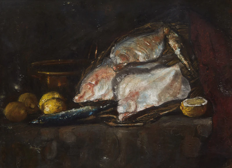 Still Life with Fish and Lemons by André Victor Leonard Broedelet