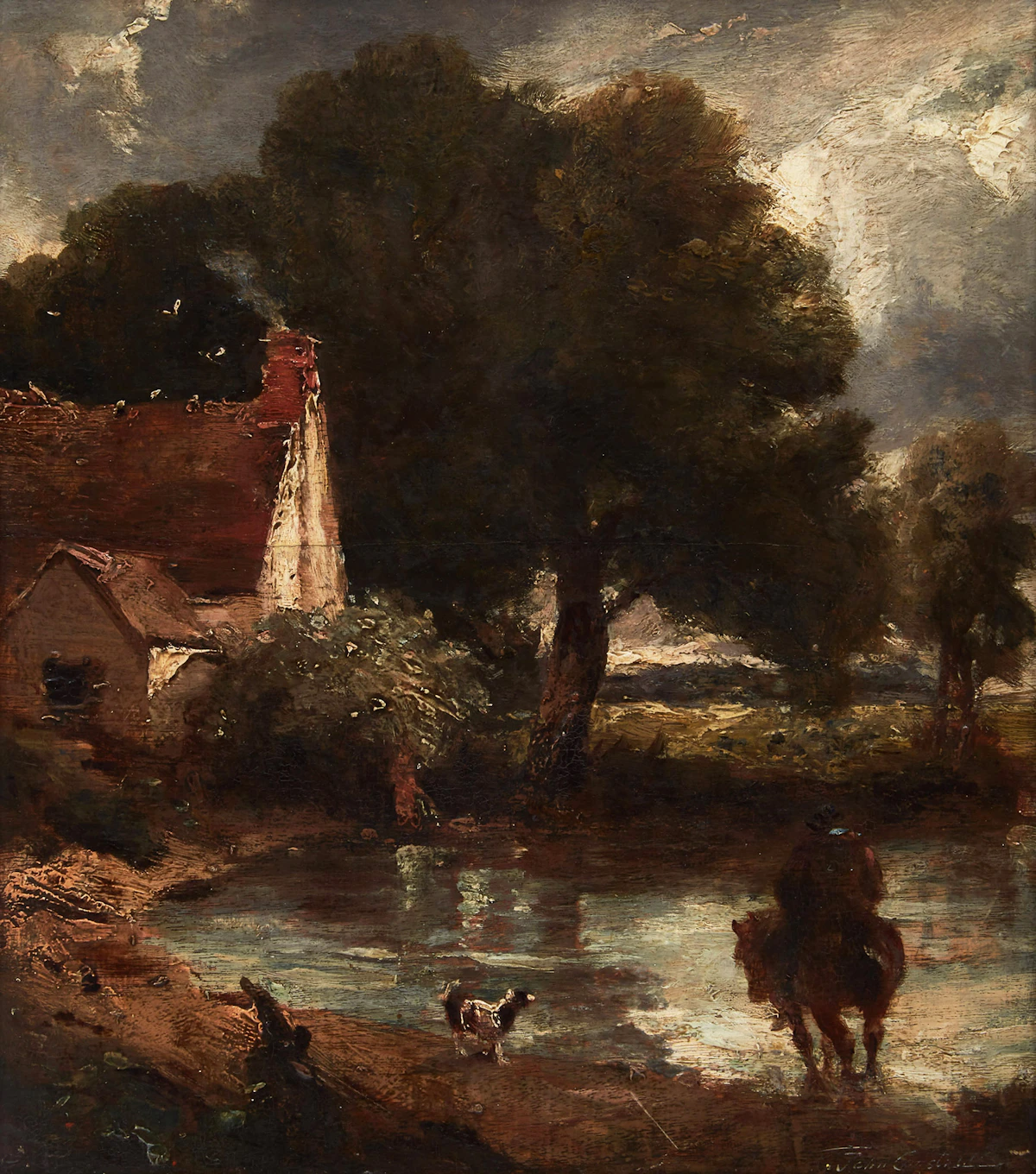 John Constable (Manner of), Flat Ford Mill, Crossing the Stour, oil on panel
