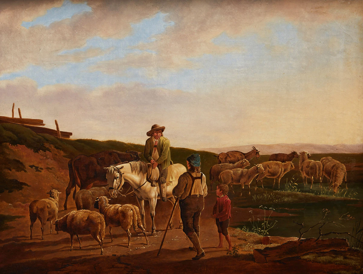 19th Century German School, Two Views of Rural Life , two oils on canvas