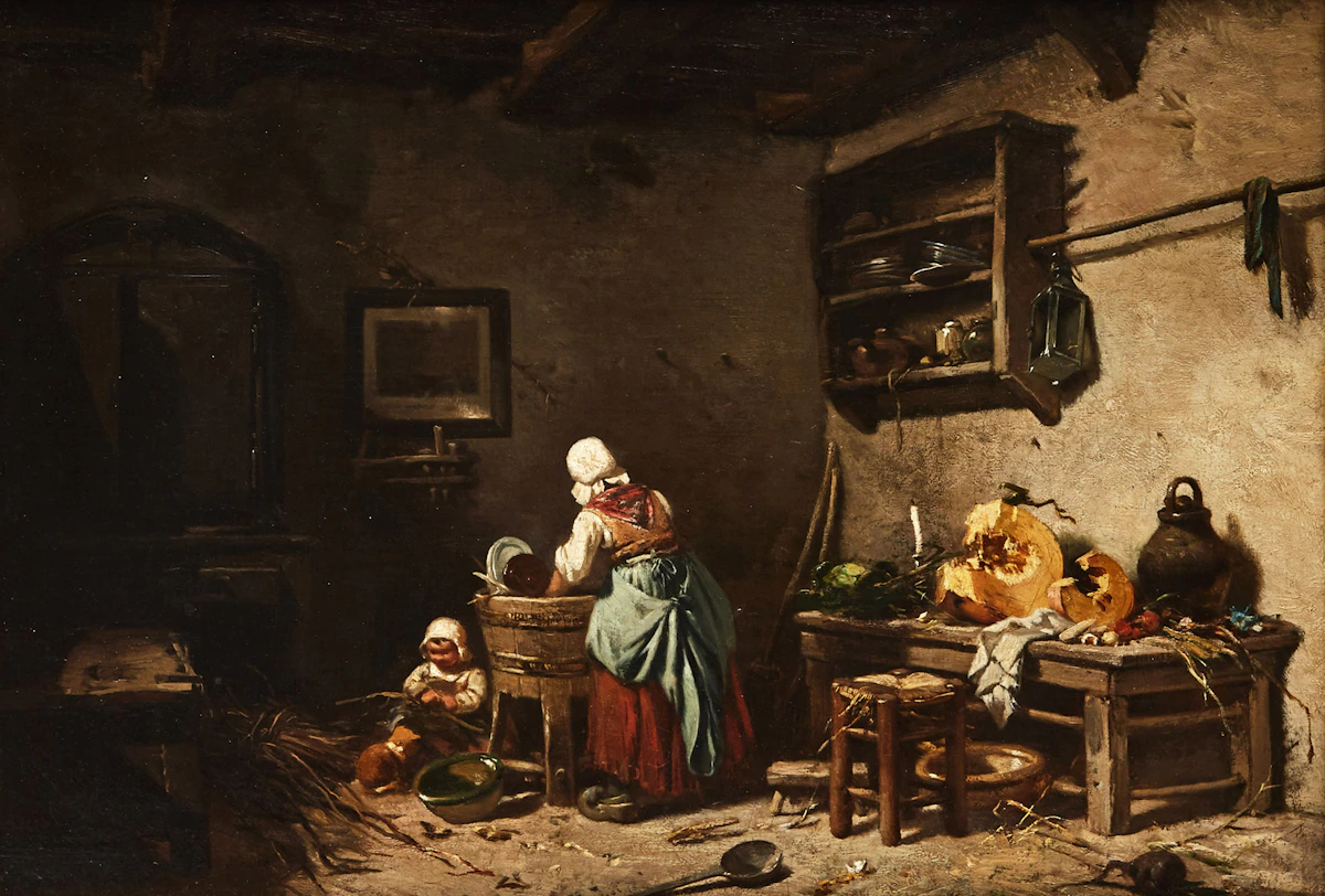 Charles Hoguet, Interior of a Kitchen, oil on canvas, 1852