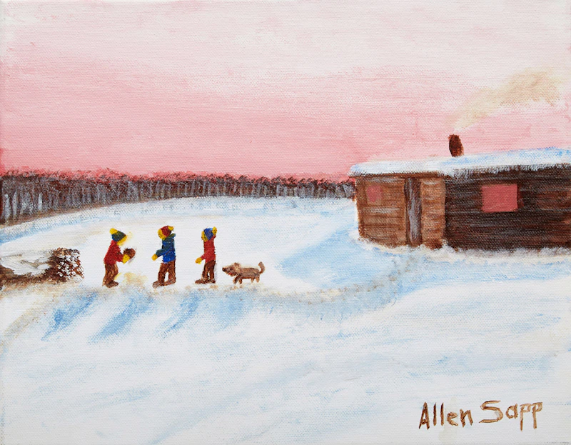 Allen Sapp, Playing Ball at Sunset, oil on canvas