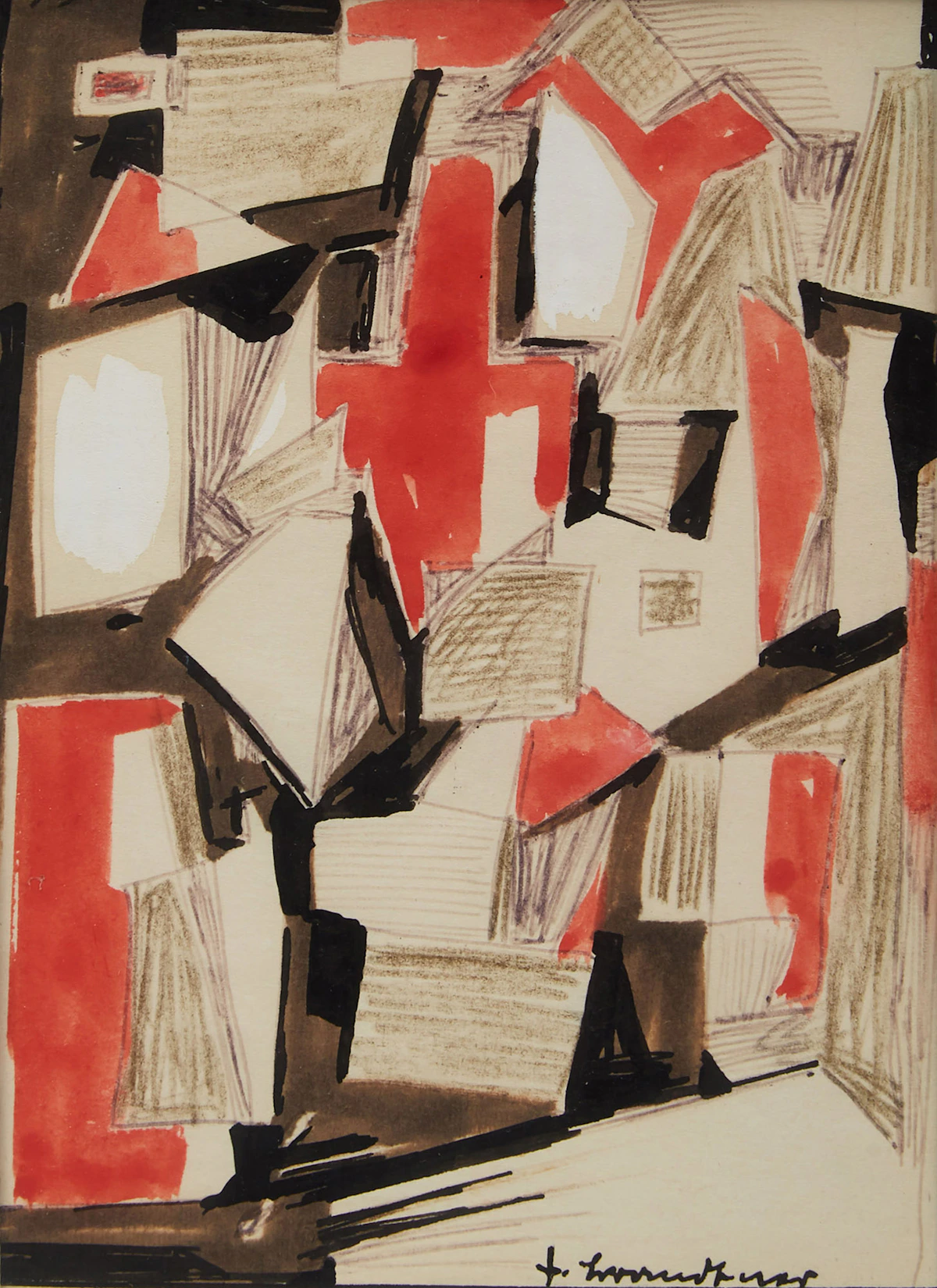 Fritz Brandtner, City, watercolour and ink