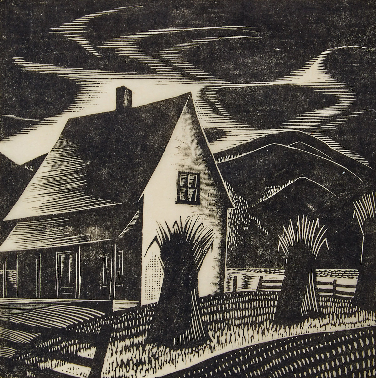 Carl Fellman Schaefer, Corn Stooks, woodcut