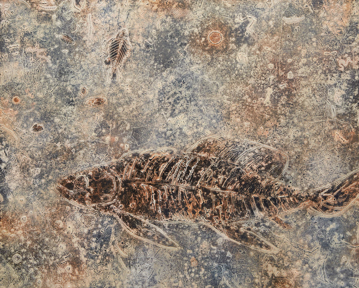 Jacques Godefroy de Tonnancour, Fossile, mixed media on board, 1980