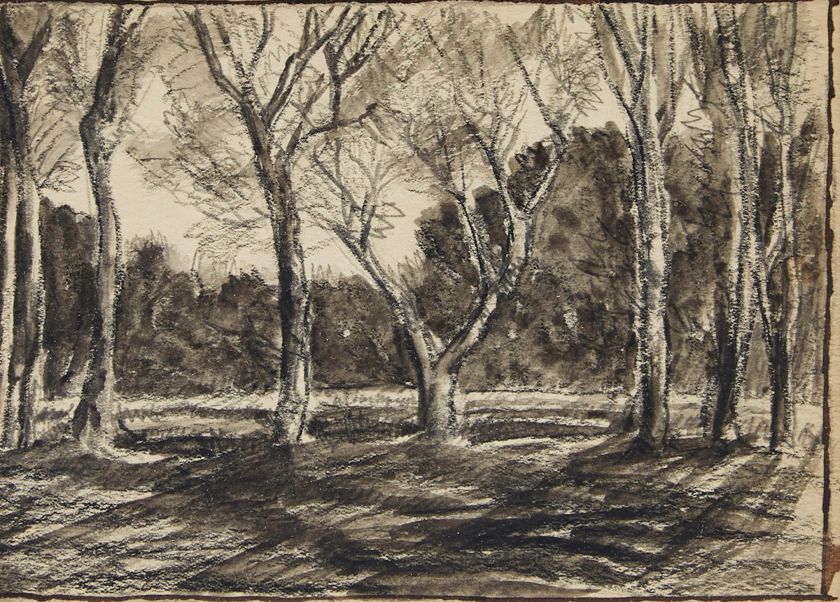 Homer Ransford Watson, Landscape with Trees; Study of Two Trees, two mixed media on paper