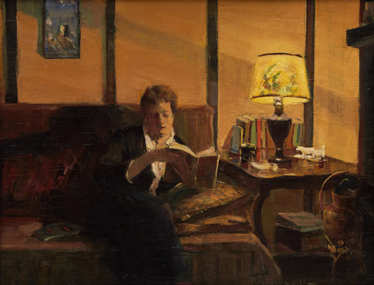Peleg Franklin Brownell, Woman Reading, oil on board