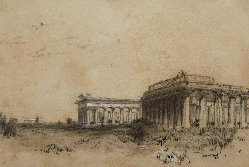 Daniel Fowler, Paestum, pencil and ink on paper