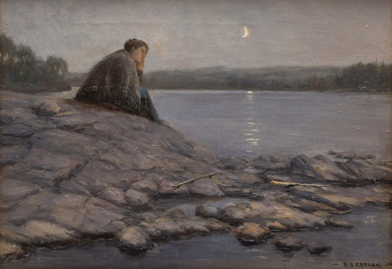 Frederick Simpson Coburn, Nocturne with Woman on the Shore, oil on canvas