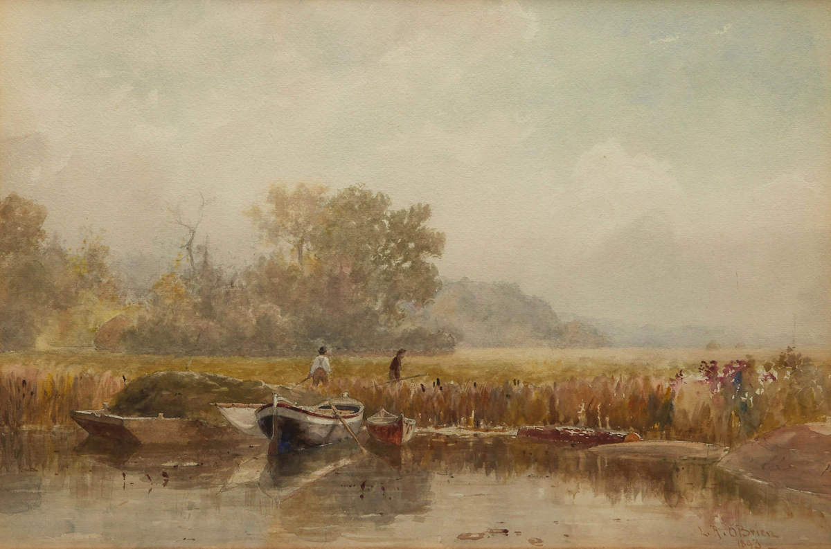 Lucius Richard O'Brien, Untitled (Boats on the River Bank) , watercolour, 1893