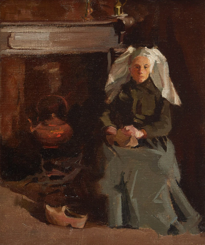George Agnew Reid, Old Woman by the Fireplace , oil on canvas